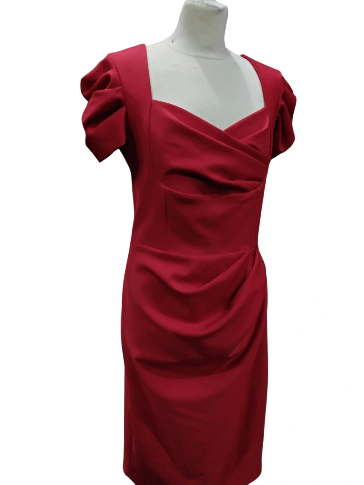 6959 Red Midi Dress With Puffed Sleeves #Seed