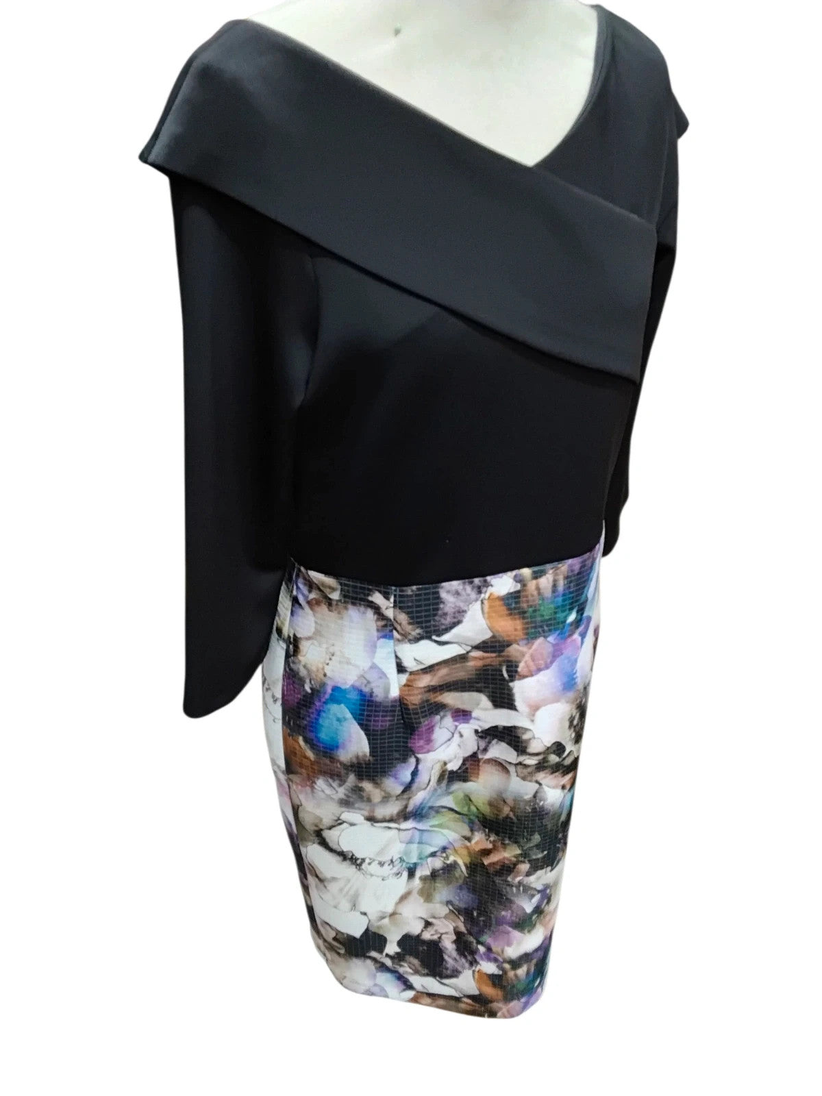 7087 Black & Multi-Coloured Pencil Dress #EllaBoo