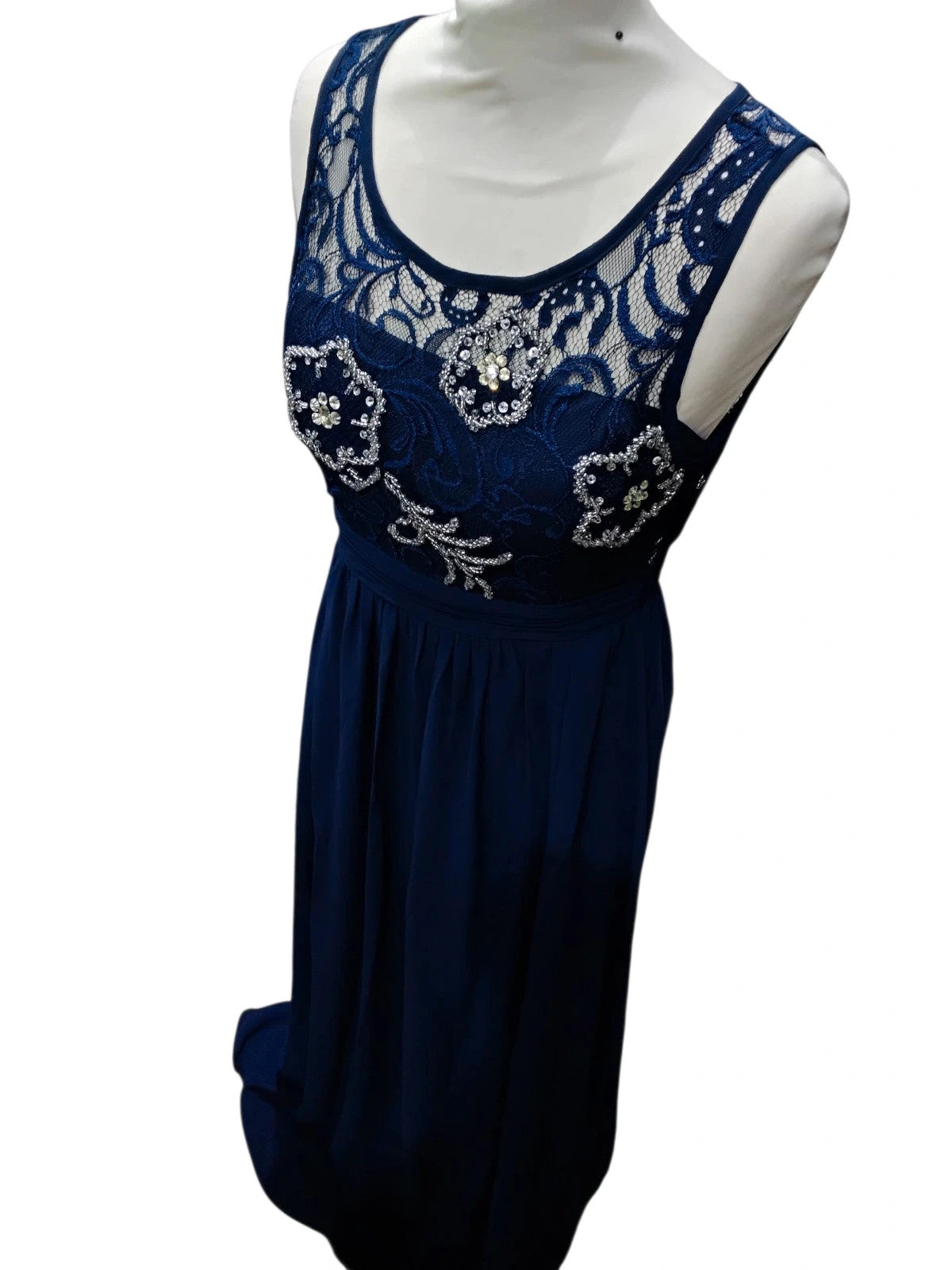 7253 Navy Blue Maxi Dress With Lace Detail #FlamMode