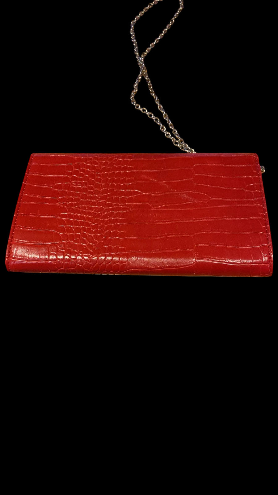 8028 New Look Red Faux Croc Clutch Bag w/ Chain Strap | Evening Shoulder Bag