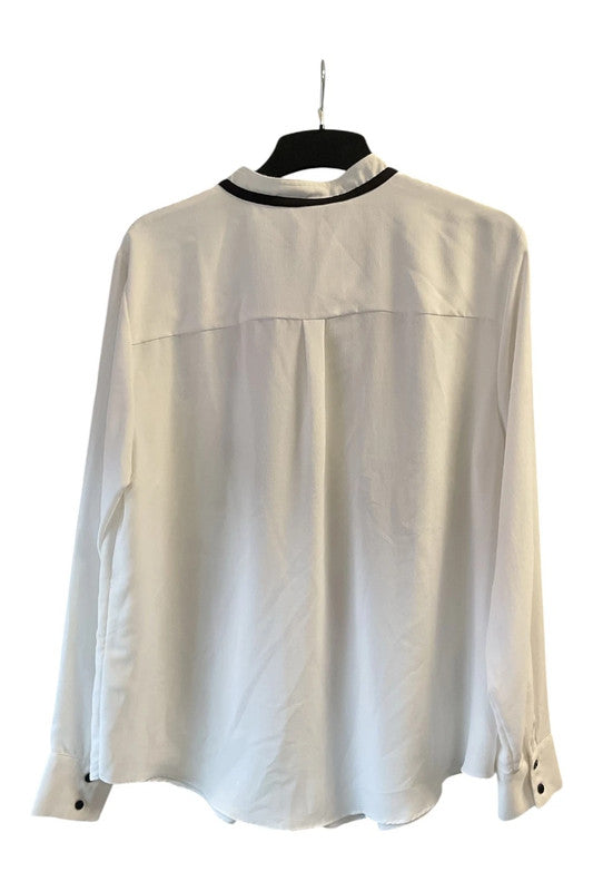 H&M White long sleeve blouse with black trim and tie detail size 18 8838MG