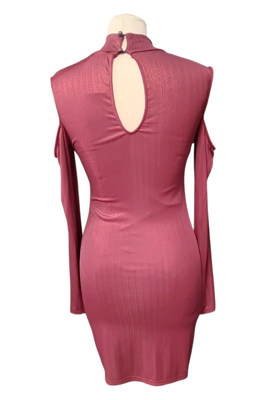9067JC Prague Red mini dress with cold shoulder cut-outs long sleeves