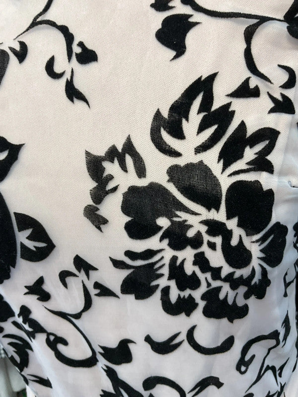 Parisian Black and white floral print bodycon flocked dress Sz 8