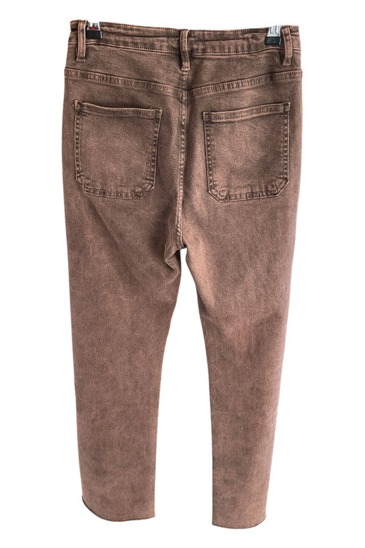 9059GM Polyrose Brown stretch jeans with square patch pockets on the front