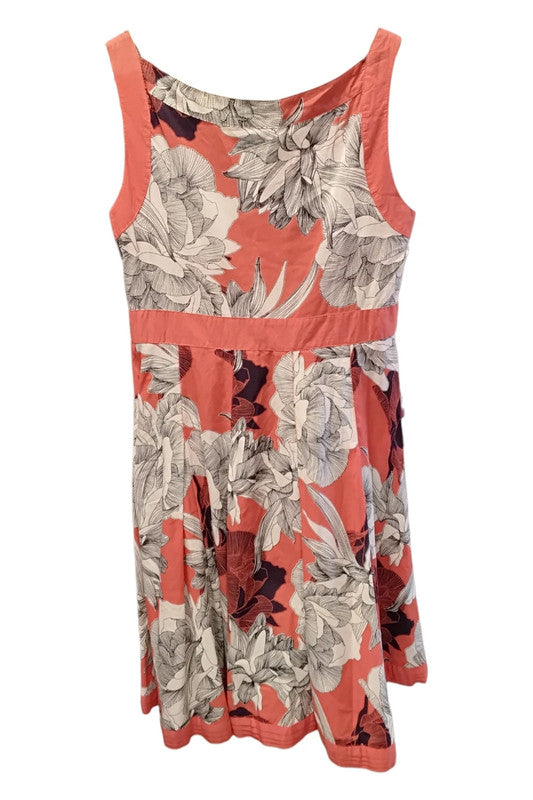John Rocha Dress Coral floral with flattering empire waist Sz 16 9094RB