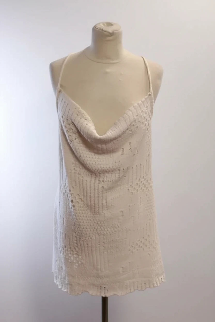 Pull & Bear Cream Knit Lace Short Dress sz L 9113COD
