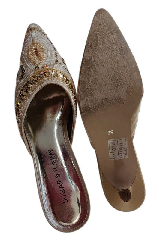 Sugar & Tommy Cream Beaded Mule Heels size 39/6 9109TF