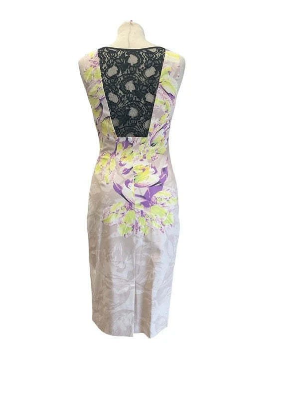 Karen Millen Dress Cream print sleeveless Sz 10 9139PMA