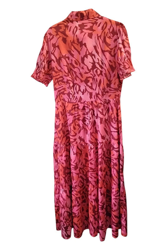 Paco Boutique red print shirt dress with short sleeves sz 12 9302ACR