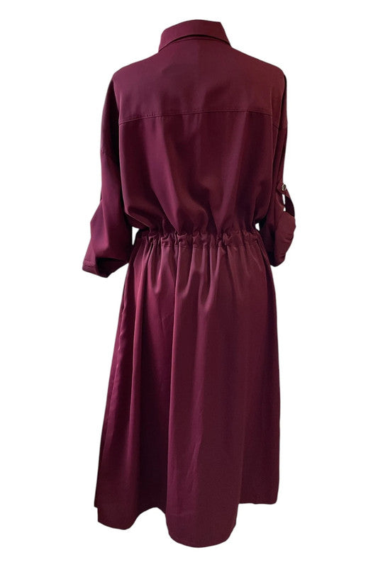 Kelly & Grace Burgundy midi shirt dress Sz Small 9112KG