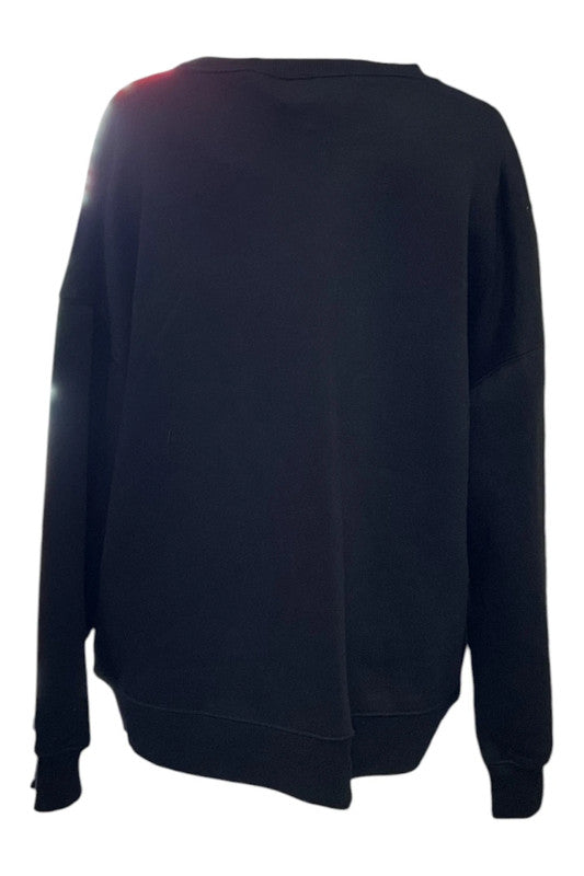 River Island Sweatshirt Black with pearl detail necklace Sz 18/20 9398AHE