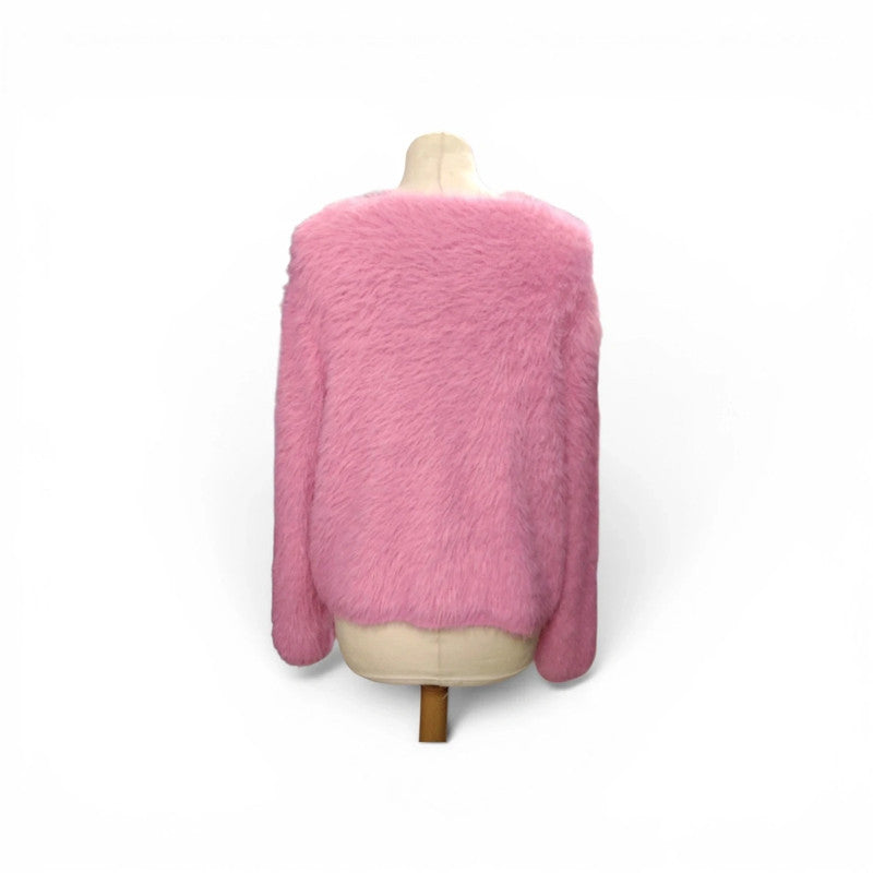 Pink fluffy cardigan with gold buttons size L 9450JC