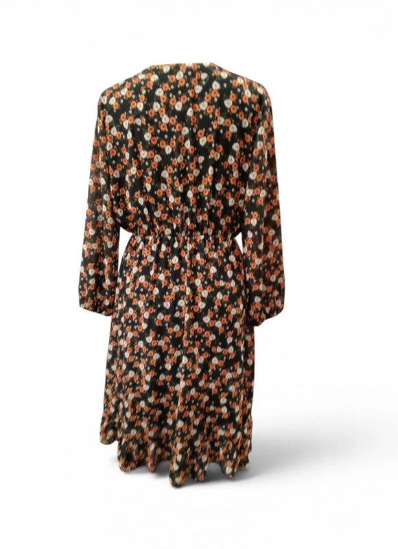 Pala D'ORO Black floral midi dress size S/M 9481CC