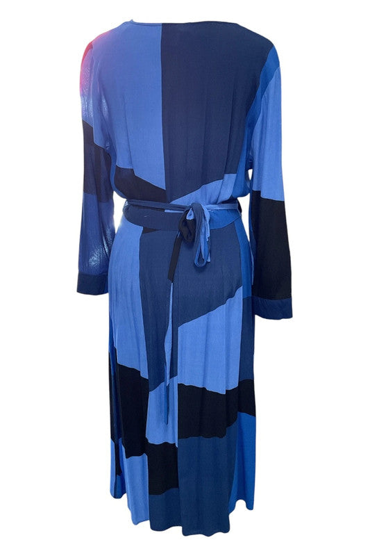 Blue and black maxi dress with tie waist Size 8