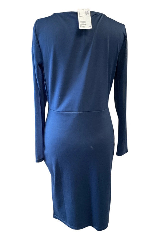 Navy blue long sleeve wrap dress Size M 7427BG