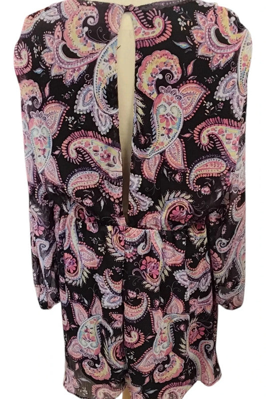 River Island Dress Black Print Sz 14 9606MVE