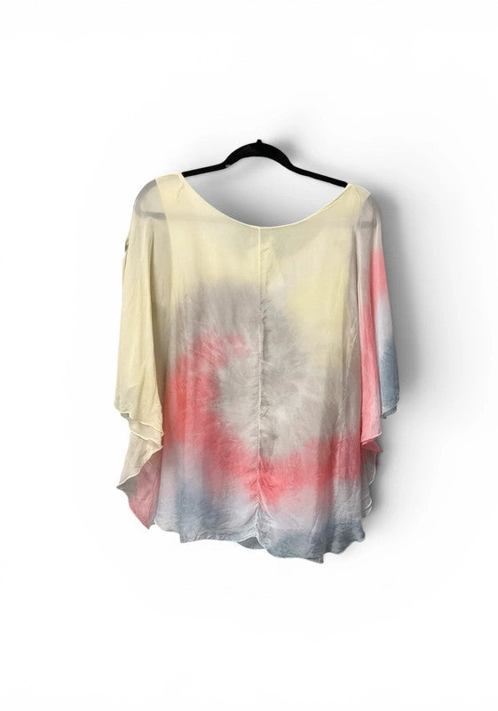 Made in Italy Blouse Yellow and pink tie-dye sheer Sz M 9660GMG