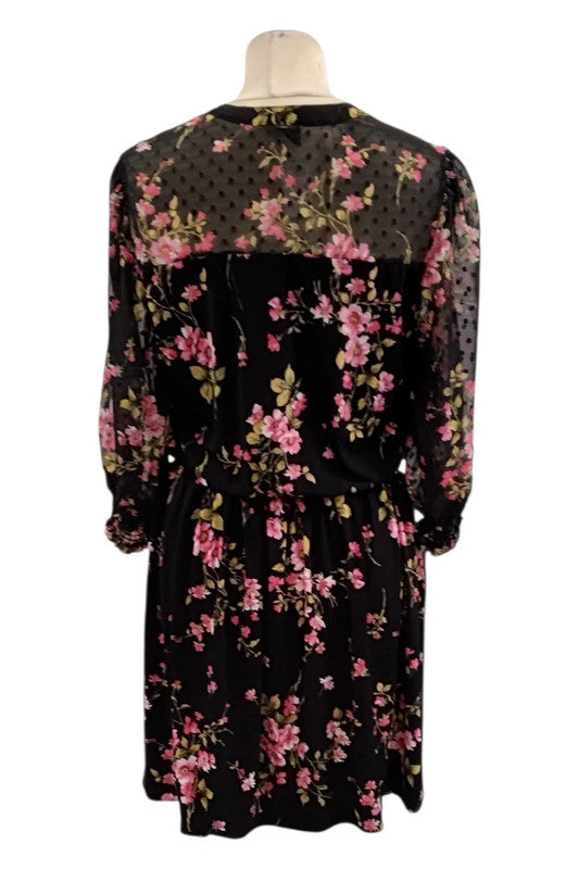 Love& Roses top black floral print size 10 5679MR