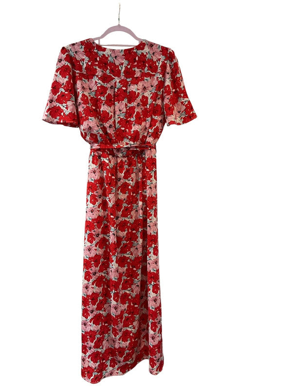 Retro&Icone Red Print Wrap Maxi dress-Size L 9812PFU