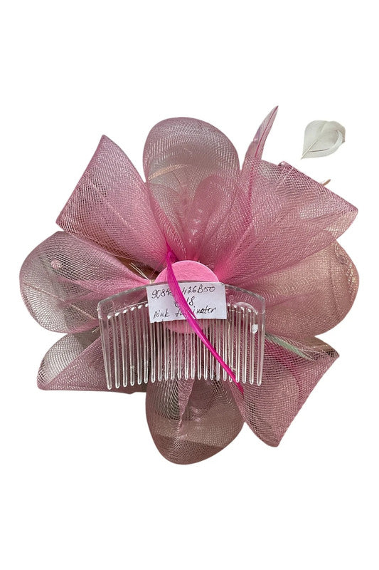 Fascinator pink with feathers and pearls 9084JC