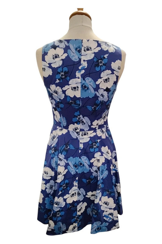 Oasis Dress Blue Print Sz 10/36 10011ANN