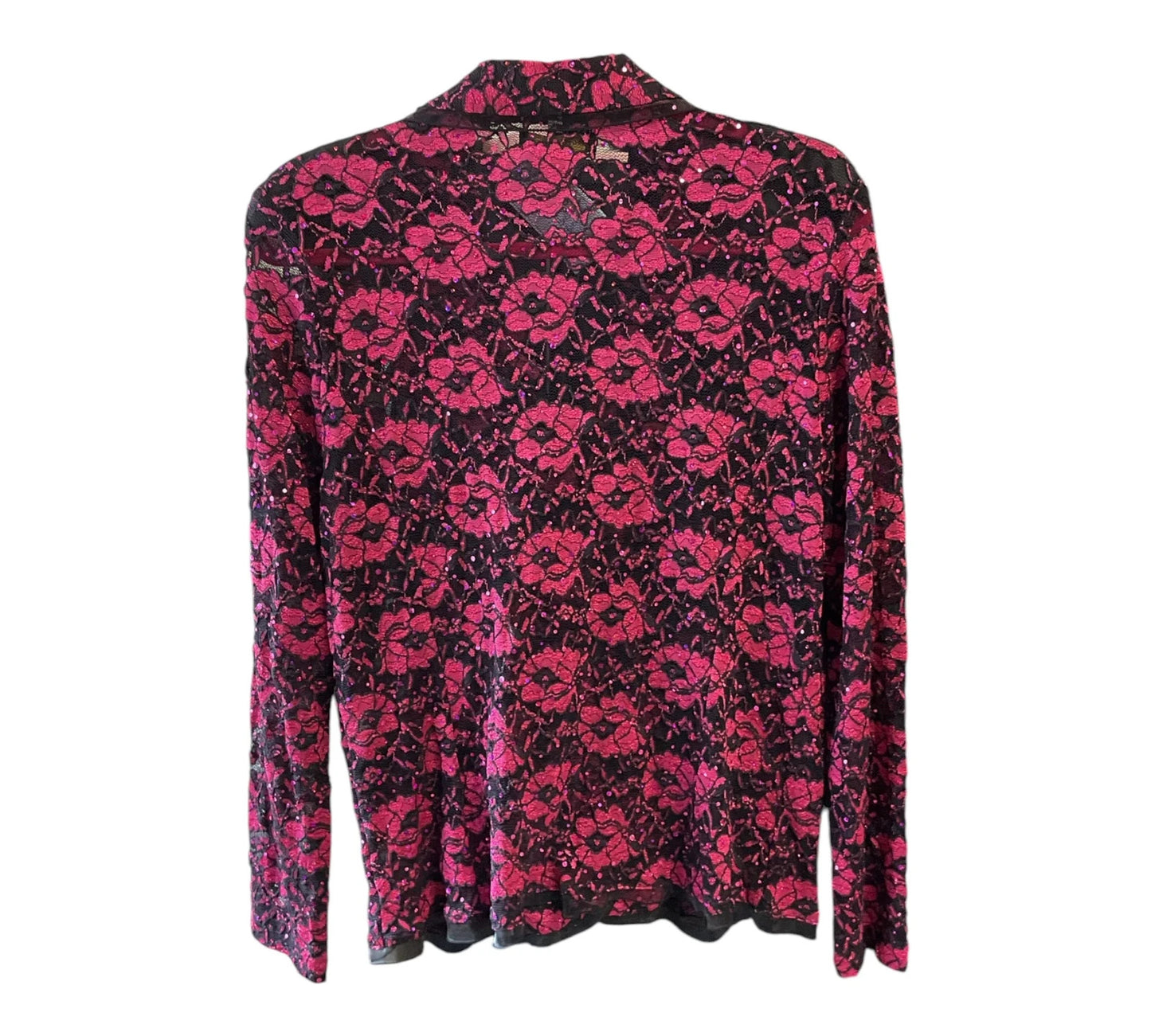 Youlim design black and pink floral lace blouse, size-L, 10676CCS