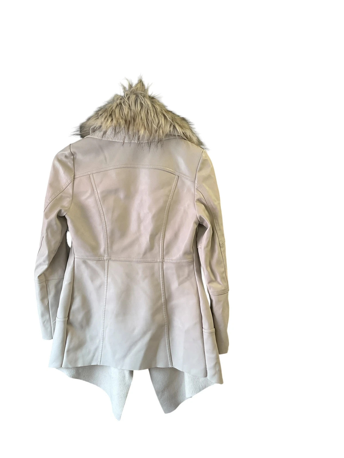 New Look Faux Fur Leather Jacket Cream Sz-8 10750CDC