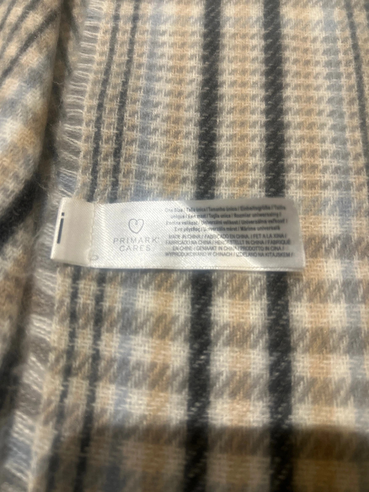BNWT Primark Cares Checked large Plaid Tassel Scarf Blue & Beige 1102SRM