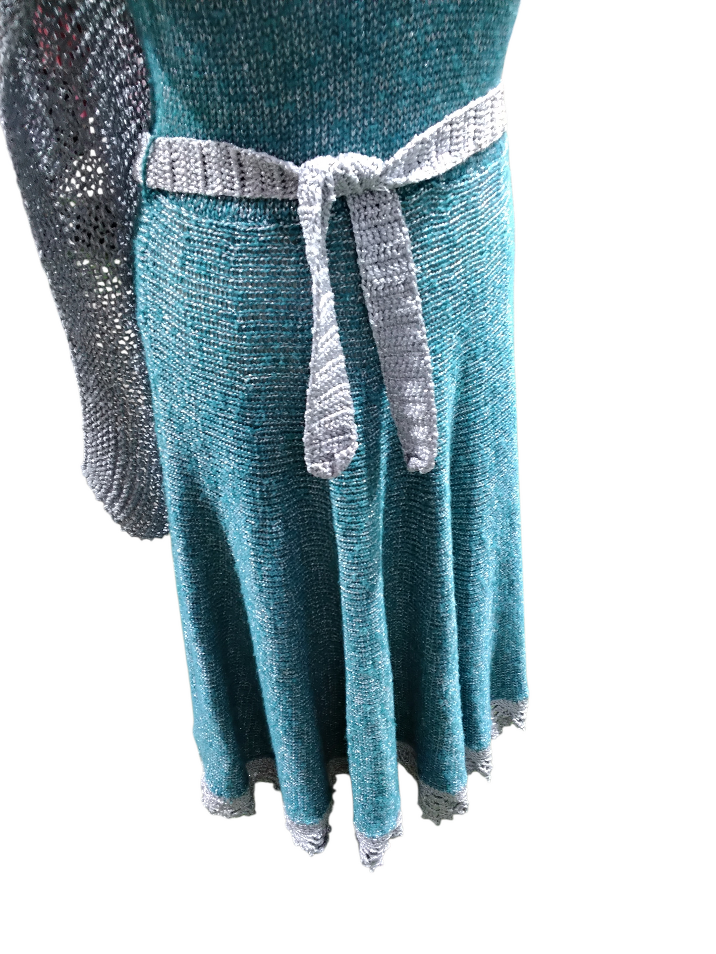 7463 Vintage Edel MacBride Knit Dress with Shawl Collar Teal Green