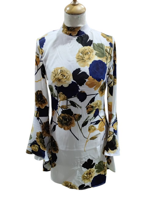 BNWT Floral Print High Neck Long Sleeve Shift Dress Elegant Womens Sz 8