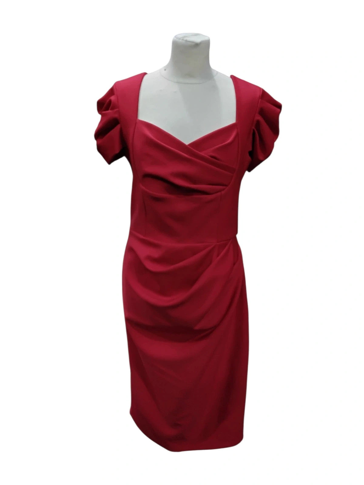 6959 Red Midi Dress With Puffed Sleeves #Seed