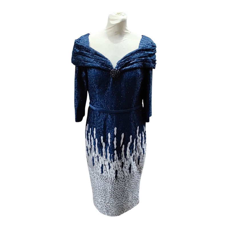 7081 Veni Infantino Navy silver lace dress