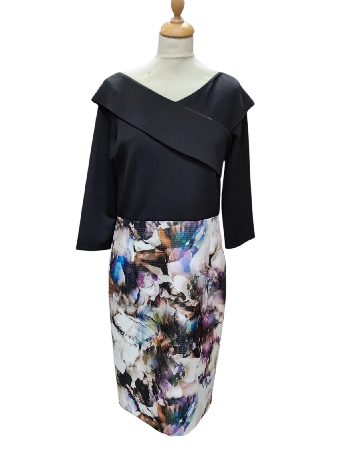 7087 Black & Multi-Coloured Pencil Dress #EllaBoo