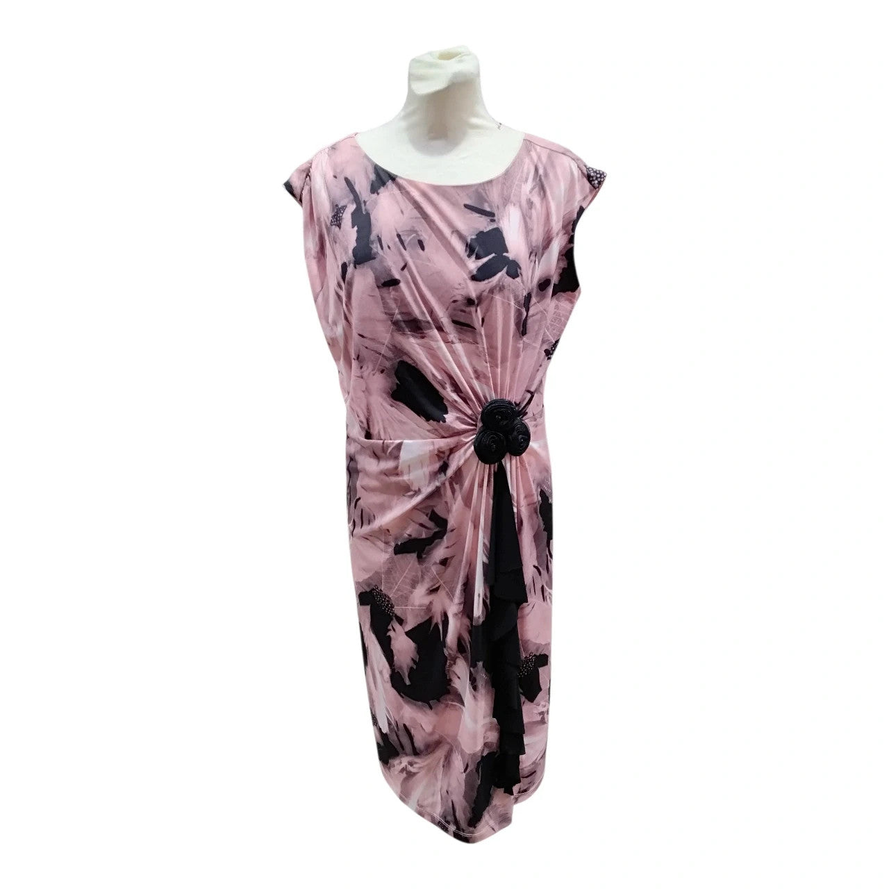 7101 Gold Pink floral print s/l dress