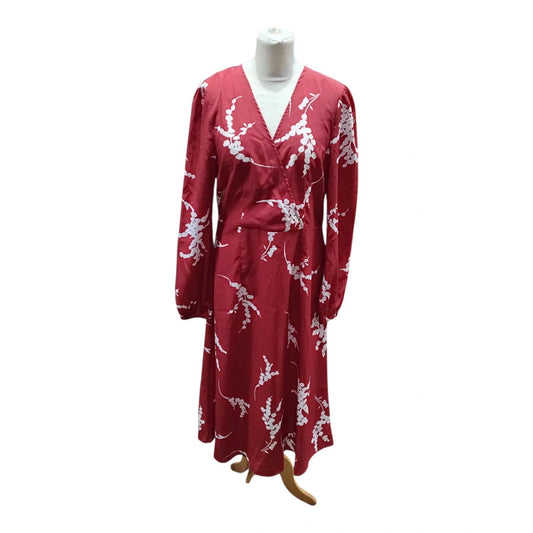 Boohoo Red Long Sleeved  Print Dress Sz 14  7209