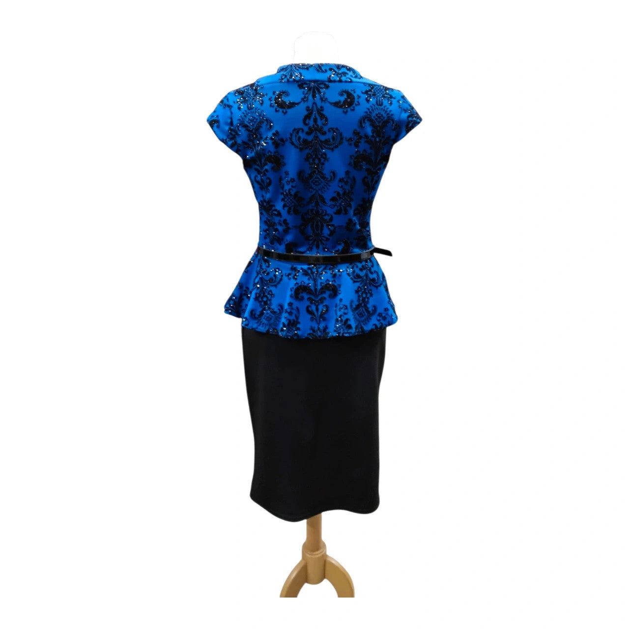 7206 Evita black&blue with belt dress