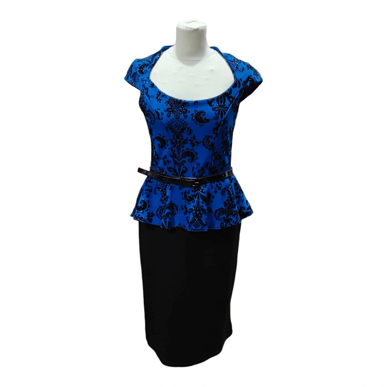 7206 Evita black&blue with belt dress