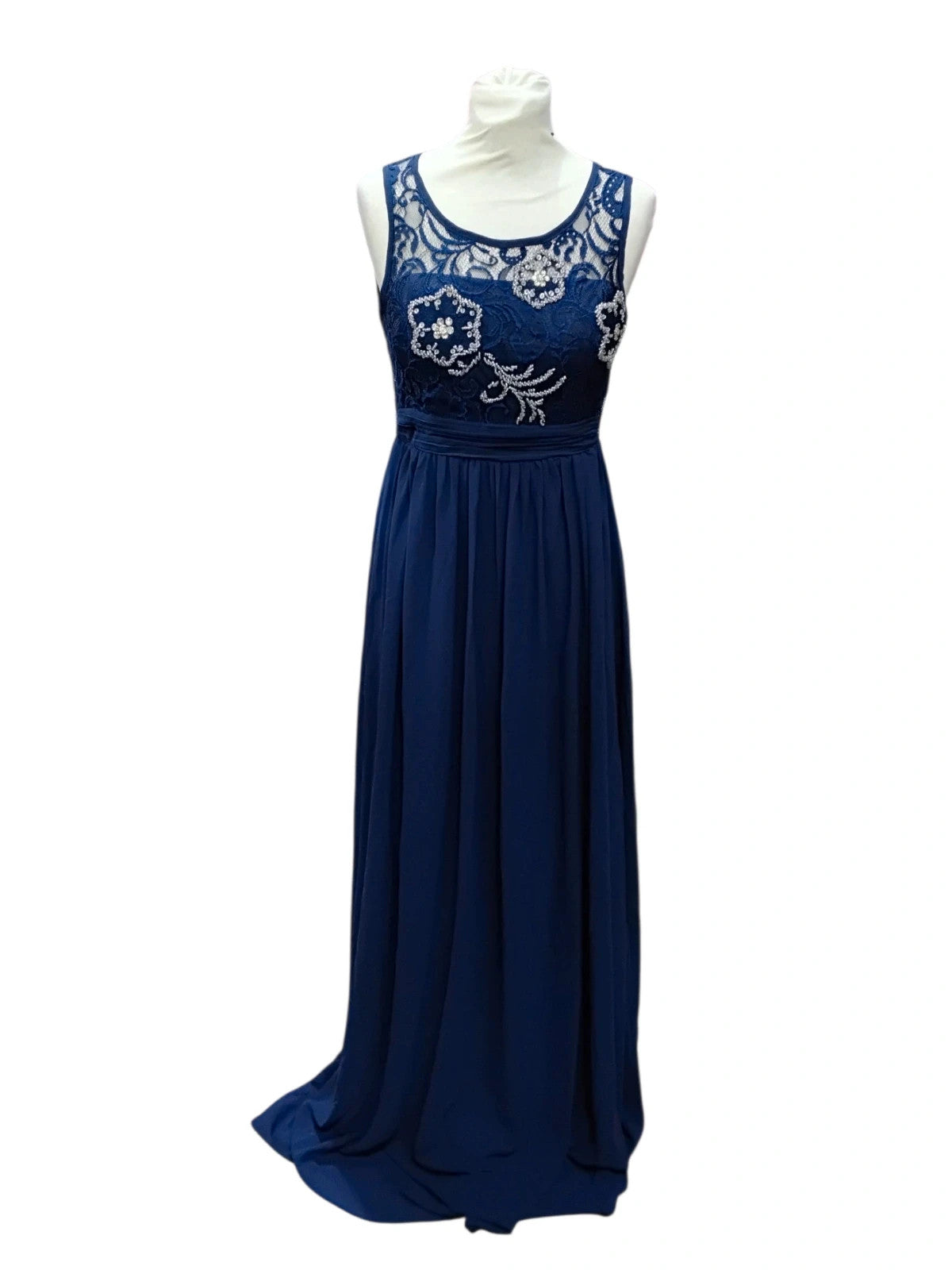 7253 Navy Blue Maxi Dress With Lace Detail #FlamMode