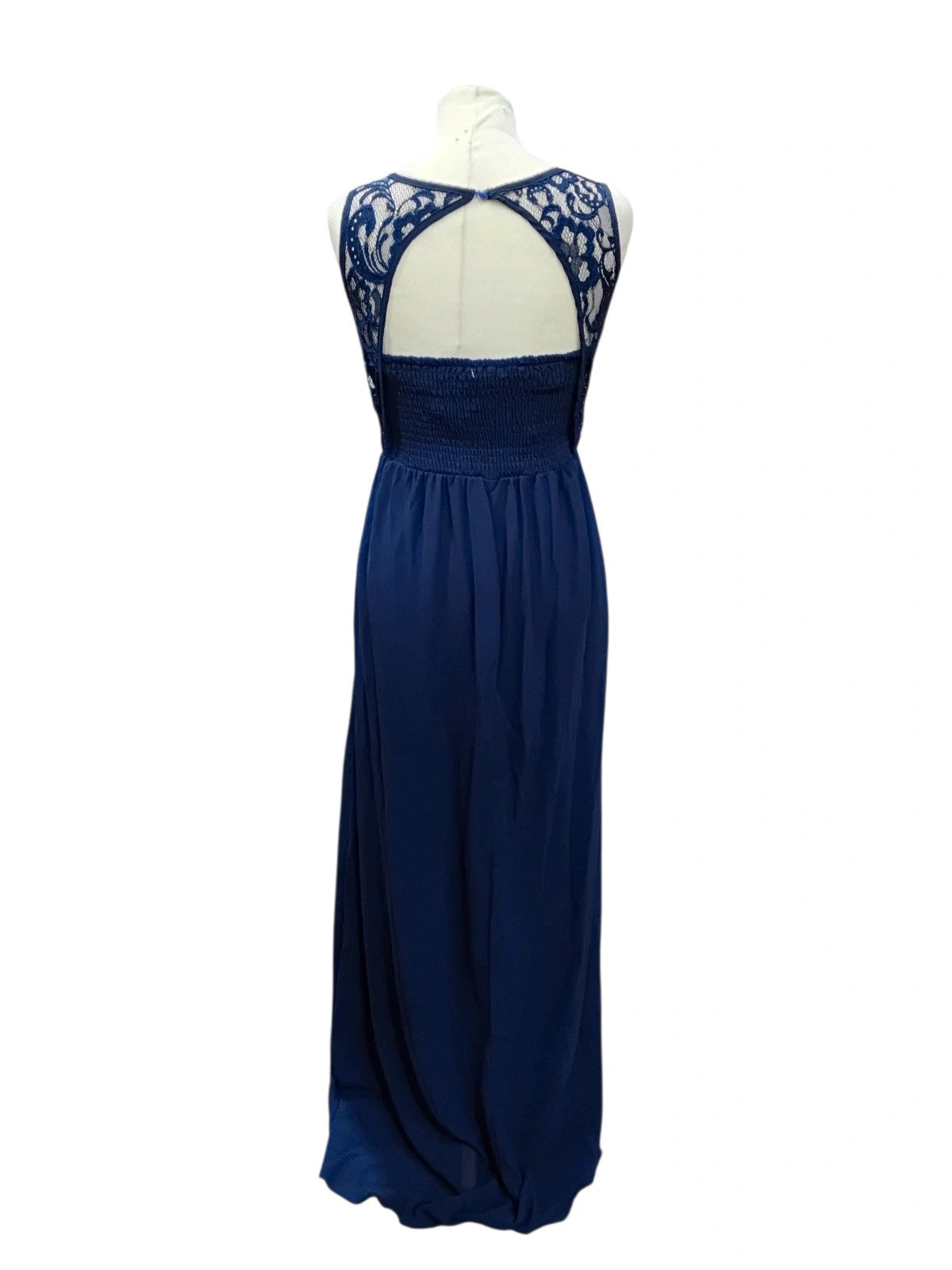7253 Navy Blue Maxi Dress With Lace Detail #FlamMode