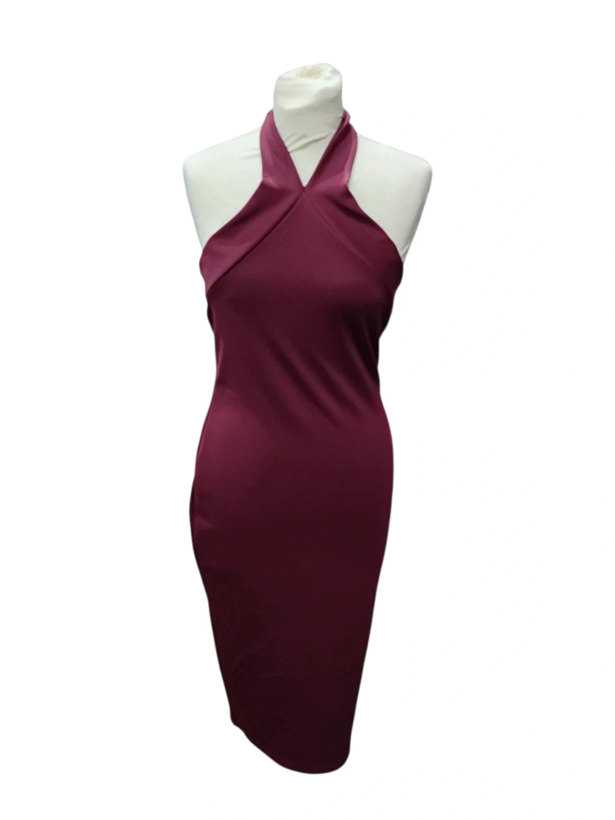 7240 Wine Halter Neck Dress #MissFaceless