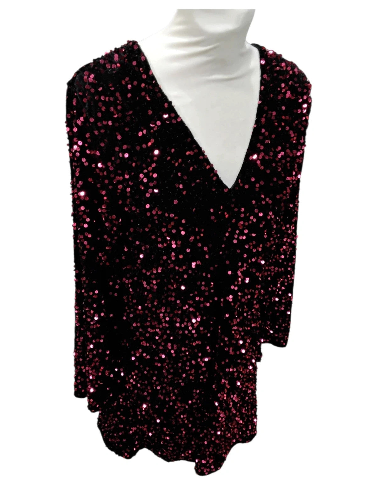 7232 Red Sparkly Long Sleeve Dress #nobrand