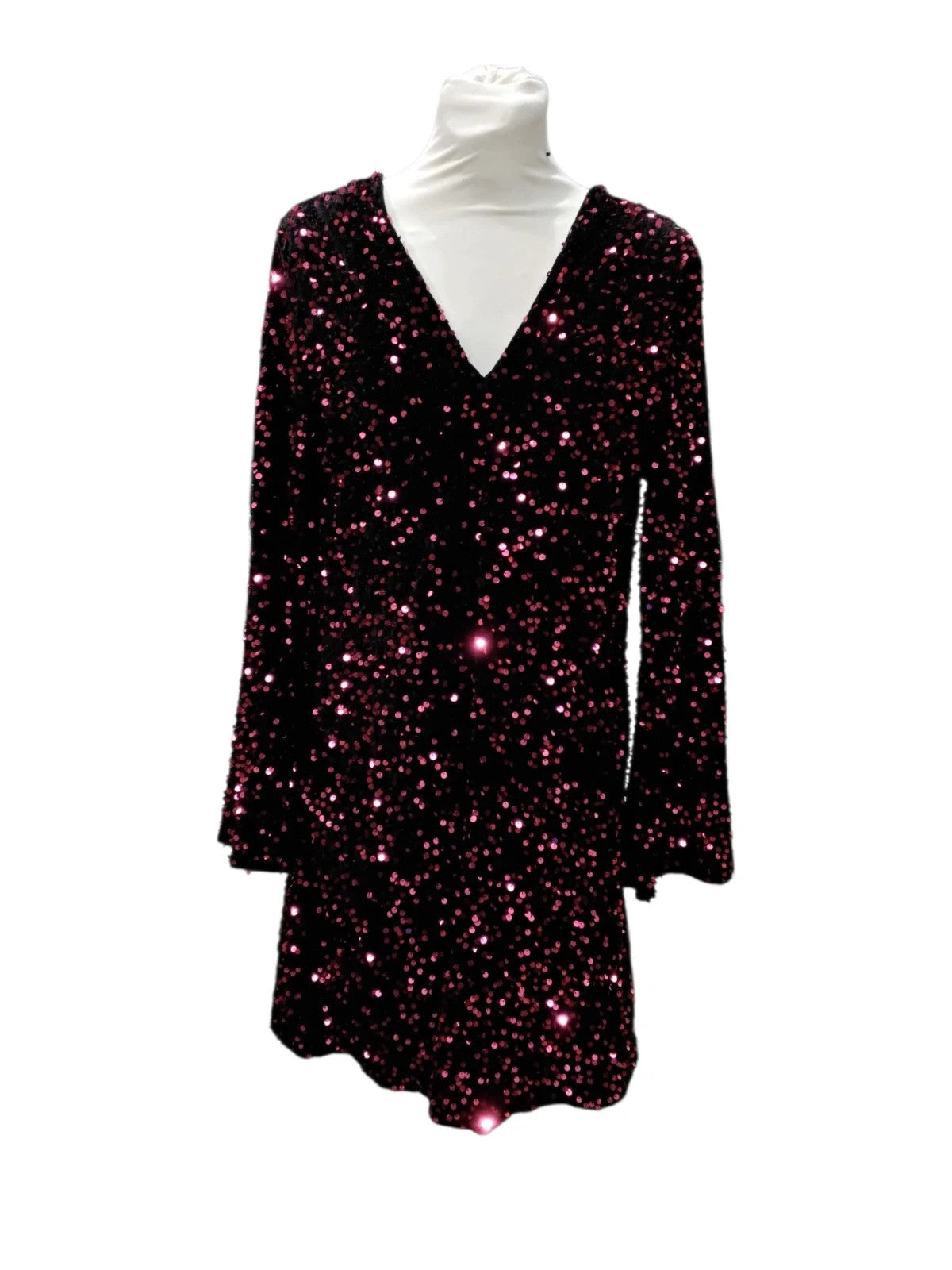 7232 Red Sparkly Long Sleeve Dress #nobrand