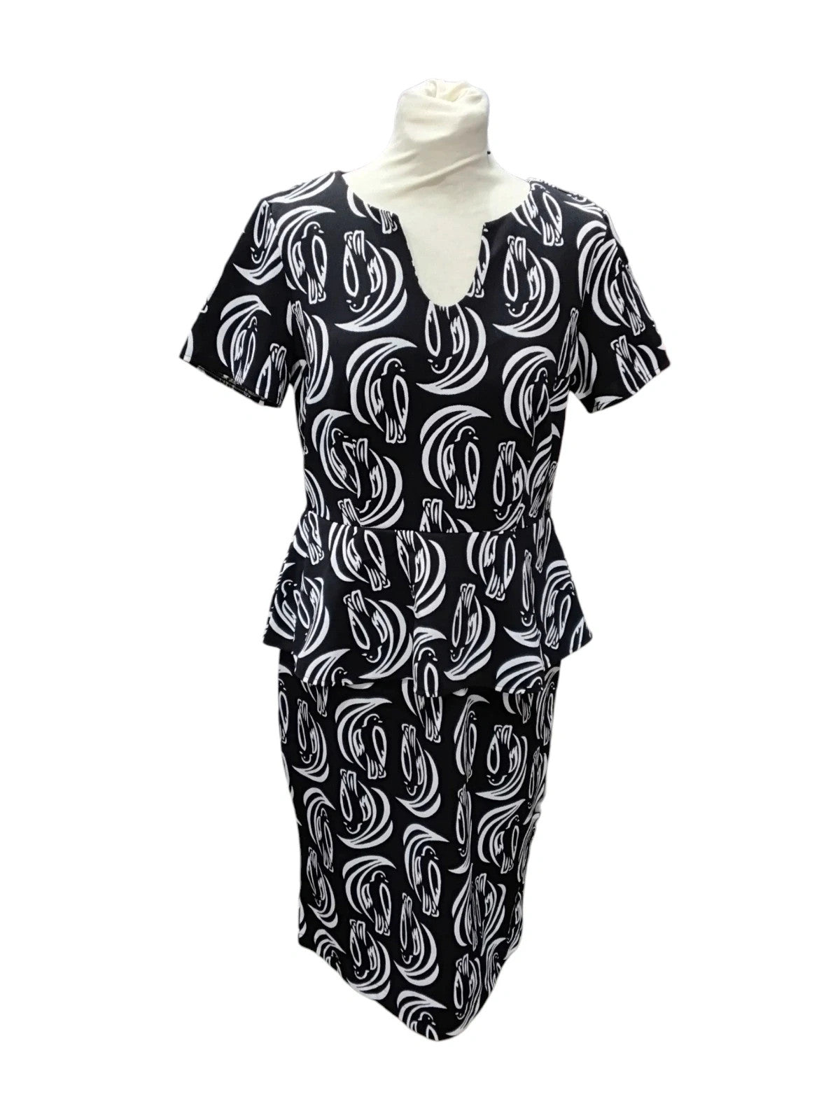 7259 Black & White Bird Print Dress #Collection