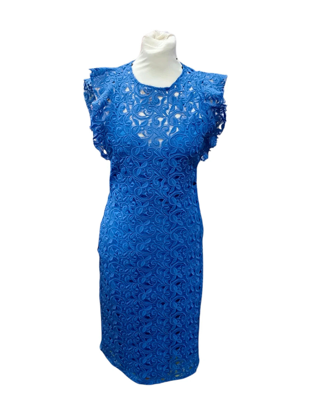 3451 Blue Lace Dress With Ruffled Sleeves #ZaraWoman