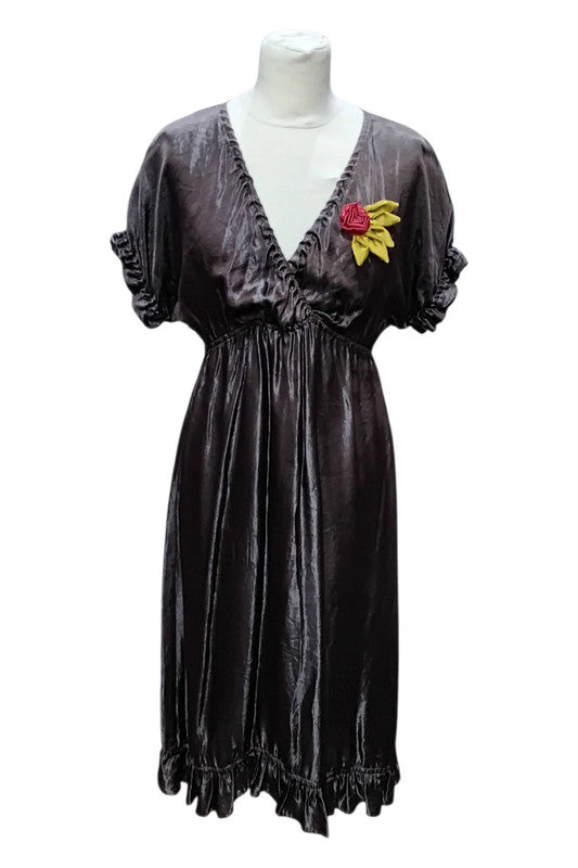 Avoca Dress Brown ruffle w/flowers Sz S 7704EC