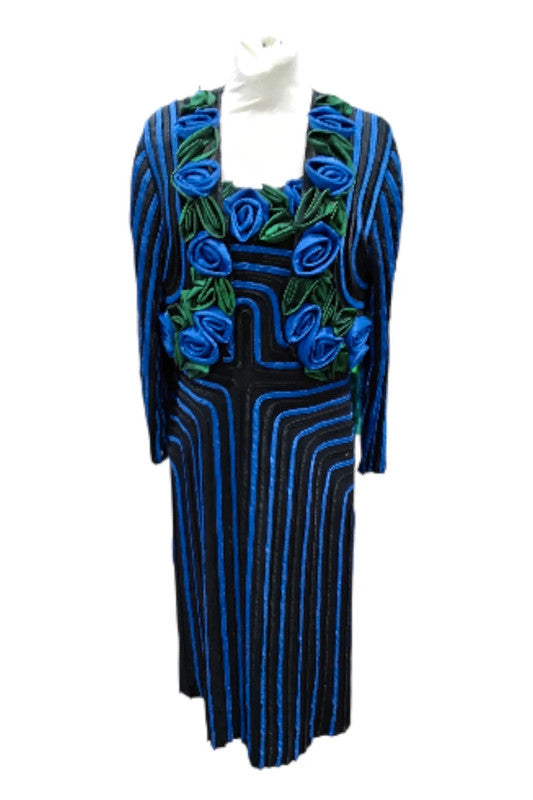 7467 Arruba Black&blue +green roses dress