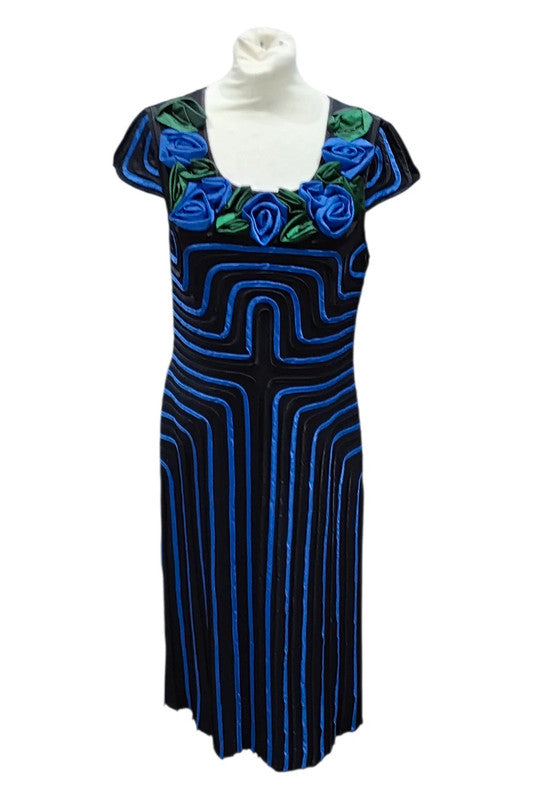 7467 Arruba Black&blue +green roses dress