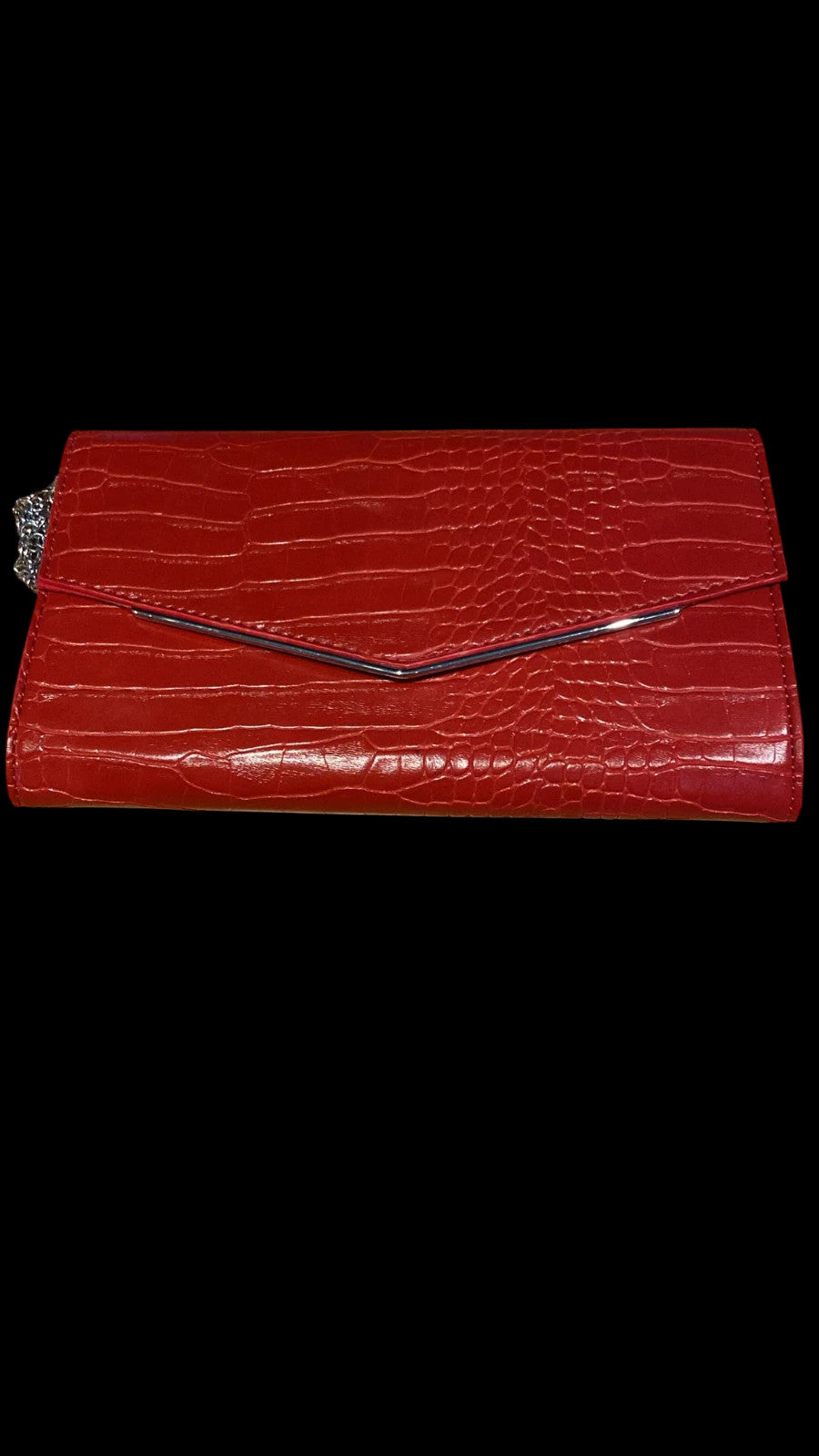 8028 New Look Red Faux Croc Clutch Bag w/ Chain Strap | Evening Shoulder Bag