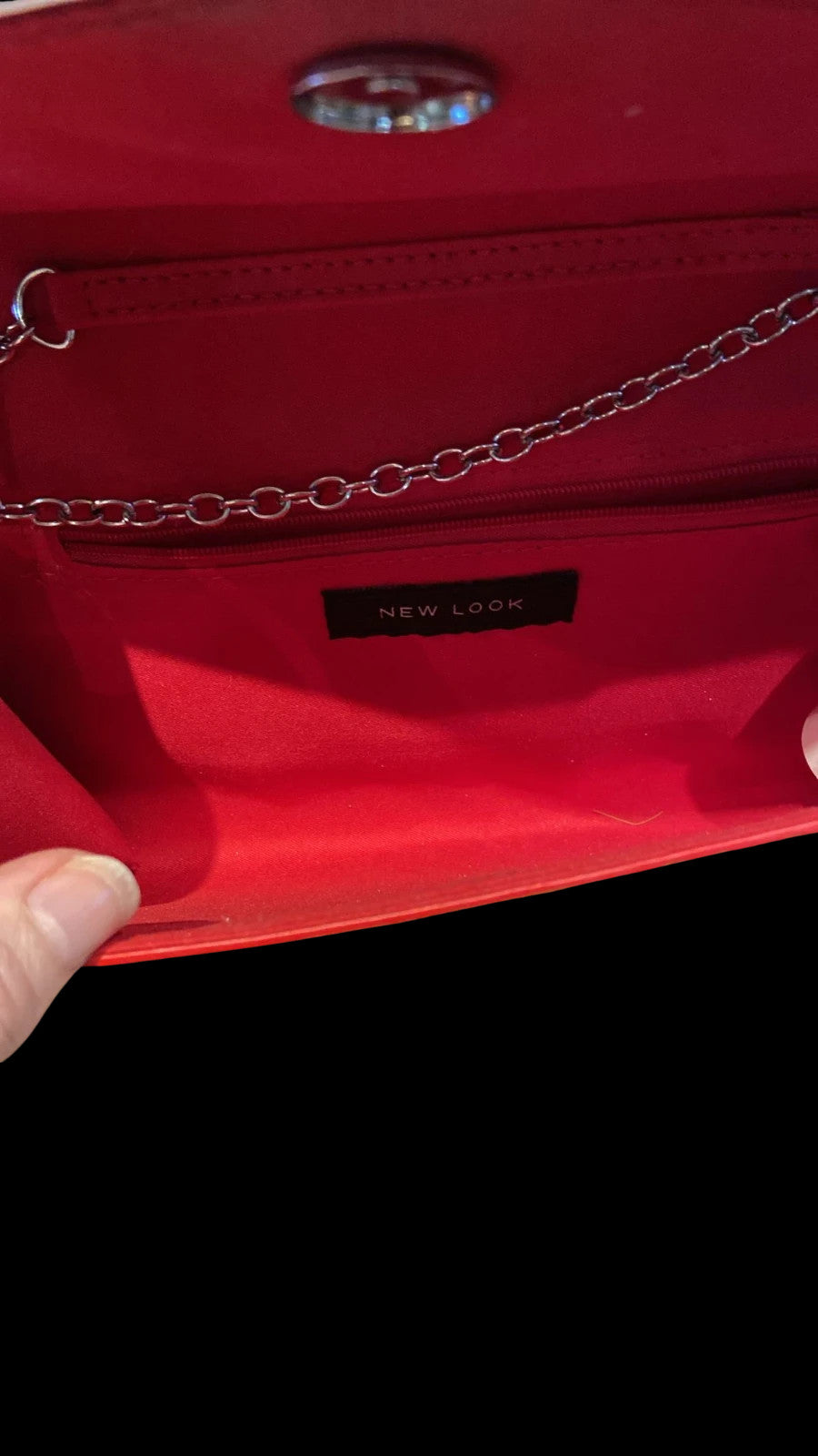 8028 New Look Red Faux Croc Clutch Bag w/ Chain Strap | Evening Shoulder Bag