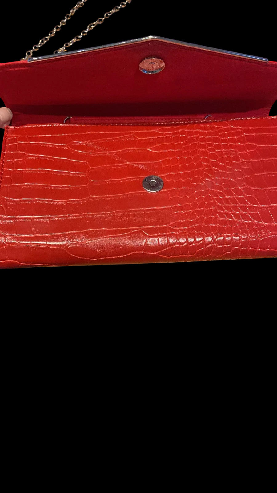 8028 New Look Red Faux Croc Clutch Bag w/ Chain Strap | Evening Shoulder Bag